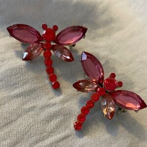 Vintage Pink Dragonfly Brooch Set